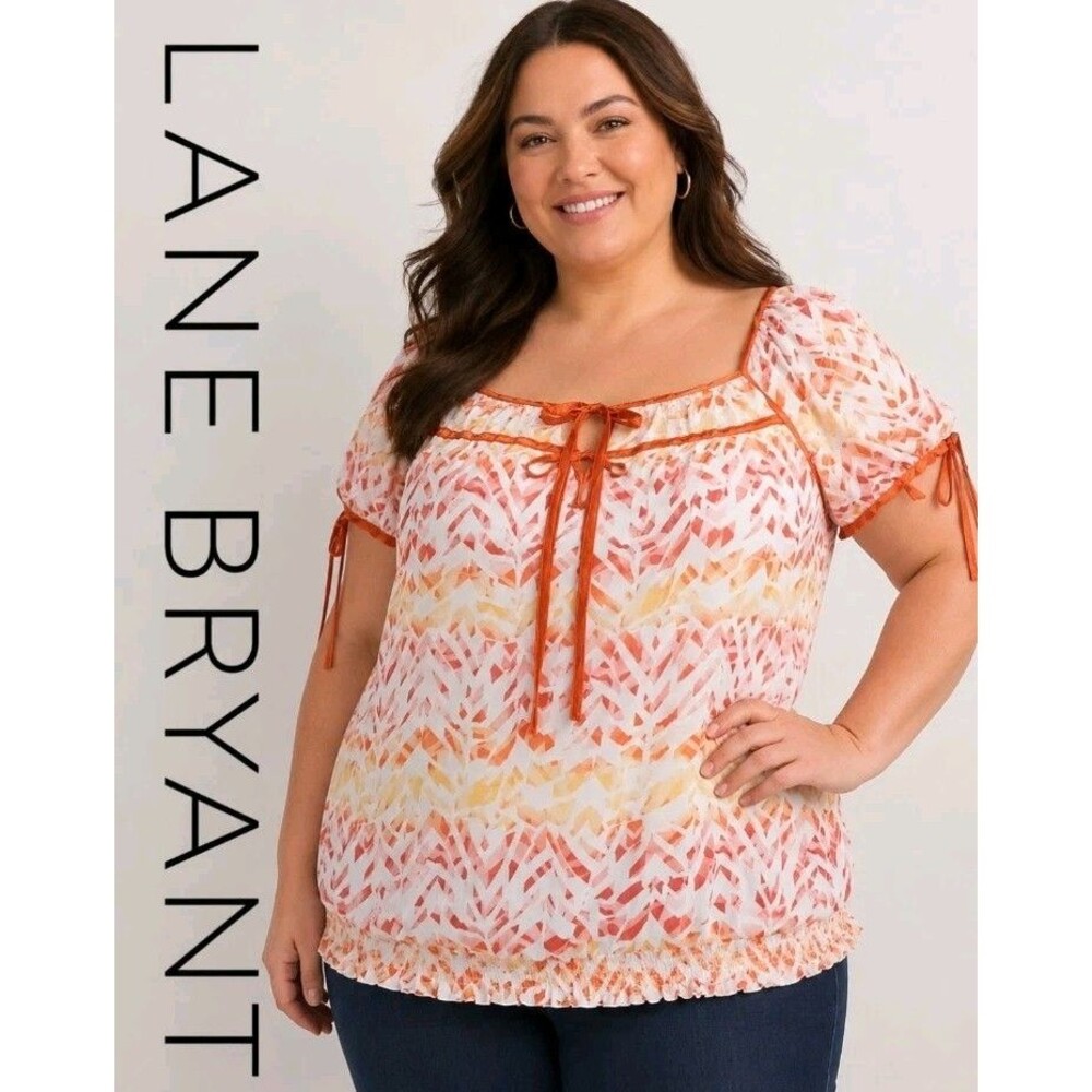 NWOT LANE BRYANT Womens 22/24 Abstract Colorful Square-Neck Chiffon Feminine Top